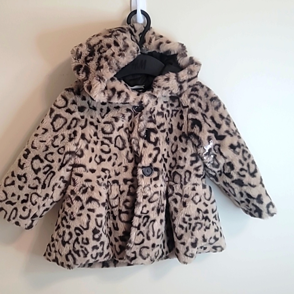 Girls leopard faux fur jacket 18m